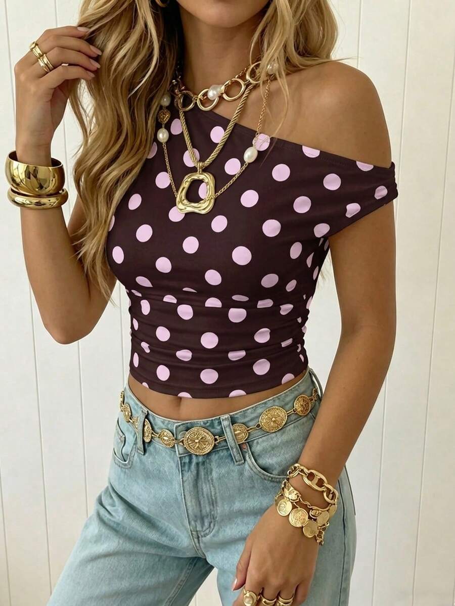 Top Cropped Feminino - Estilo Minimalista Chic com Estampa Poá