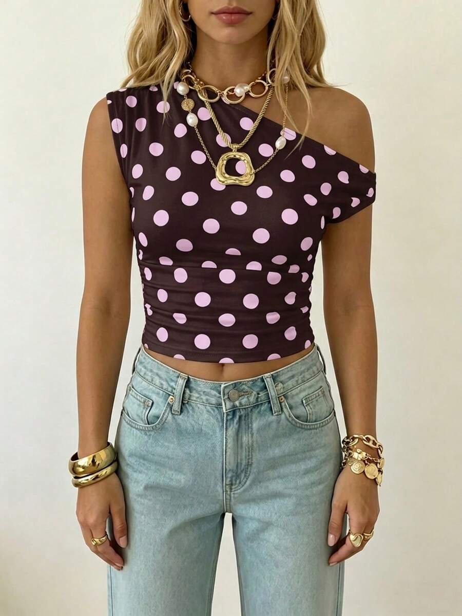 Top Cropped Feminino - Estilo Minimalista Chic com Estampa Poá