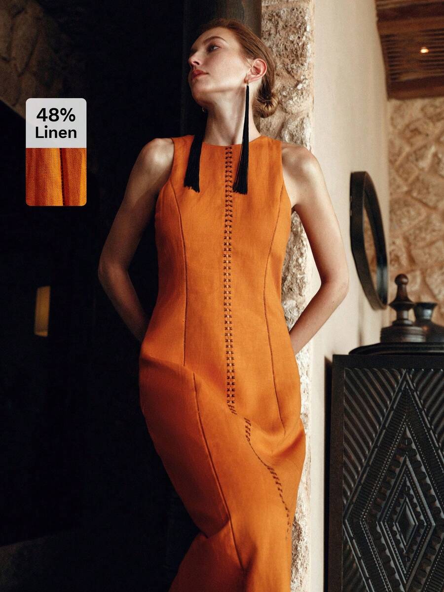 Vestido de Verão Feminino - Linho Misto com Bainha Dividida