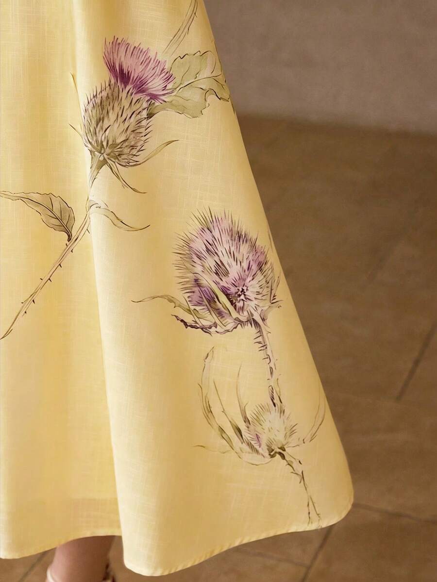 Vestido Midi Premium - Gola Babado e Estampa Elegante