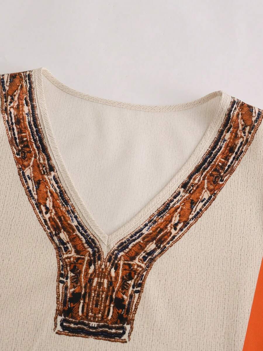 SHEIN LUNE Conjunto Casual Boêmio com Estampa para Férias Feminino, Top Sem Mangas com Decote em V e Shorts, 2 Peças, Estilo de Verão