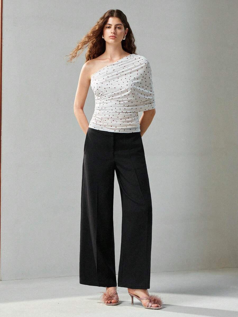 Top Feminino Premium - Um Ombro Só com Estampa de Poá