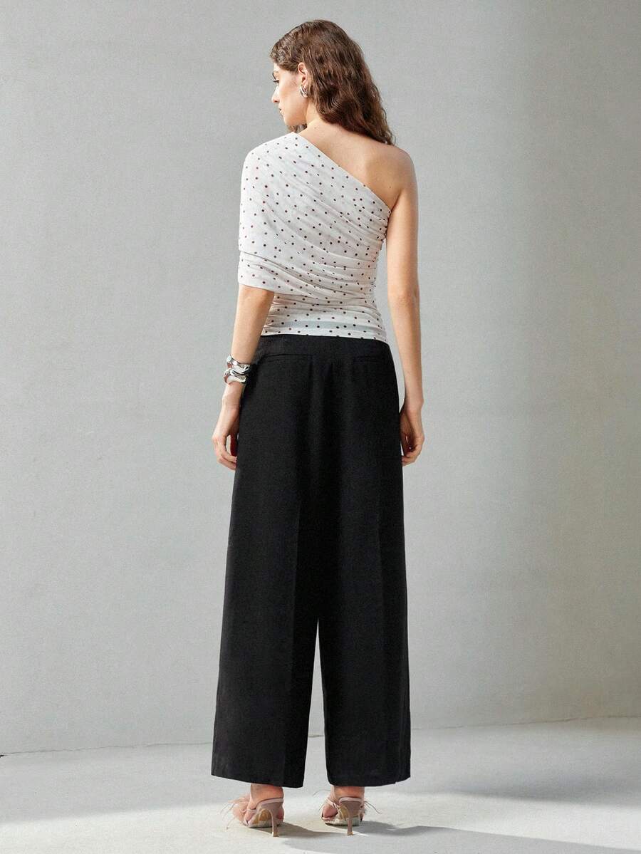 Top Feminino Premium - Um Ombro Só com Estampa de Poá