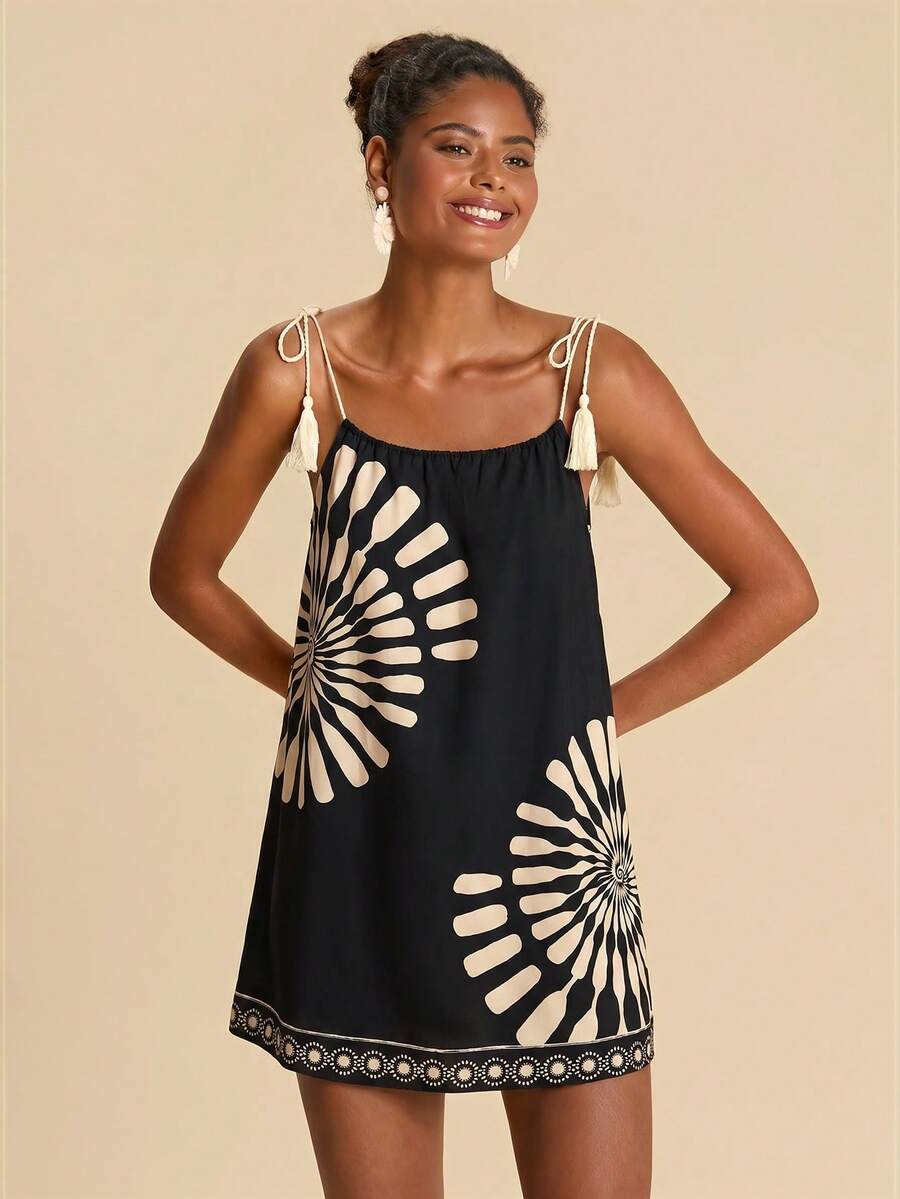 Vestido de Praia Feminino - Estampa de Palmeira e Detalhe de Nó