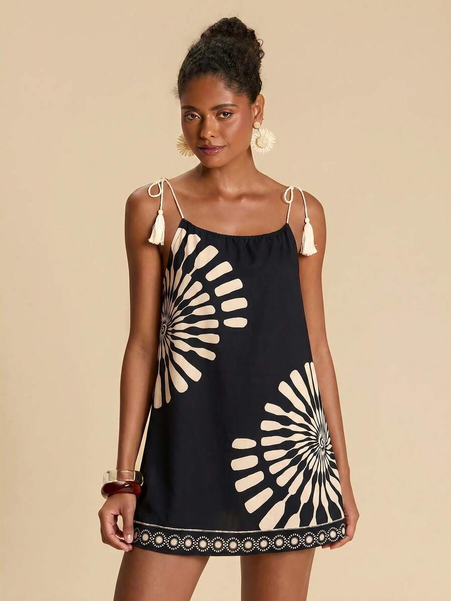 Vestido de Praia Feminino - Estampa de Palmeira e Detalhe de Nó