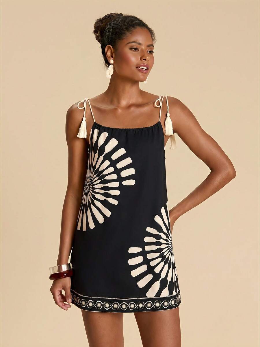 Vestido de Praia Feminino - Estampa de Palmeira e Detalhe de Nó