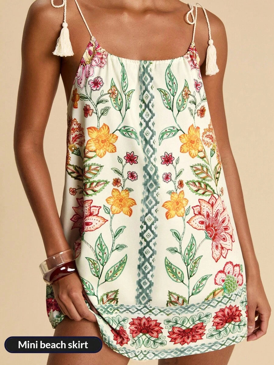 Vestido de Praia Feminino - Estampa de Palmeira e Detalhe de Nó