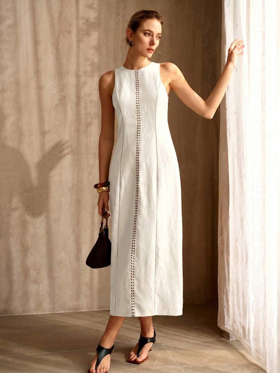 Vestido de Verão Feminino - Linho Misto com Bainha Dividida