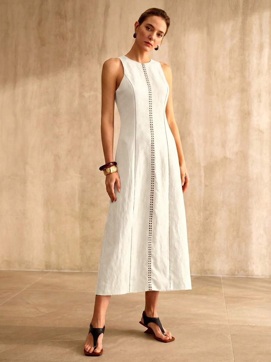 Vestido de Verão Feminino - Linho Misto com Bainha Dividida