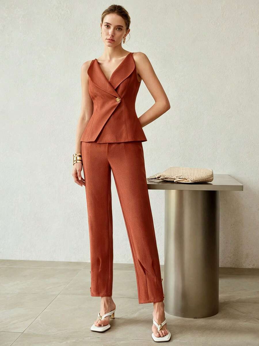 Calça de Alfaiataria Premium - Cintura Alta e Detalhe de Metal