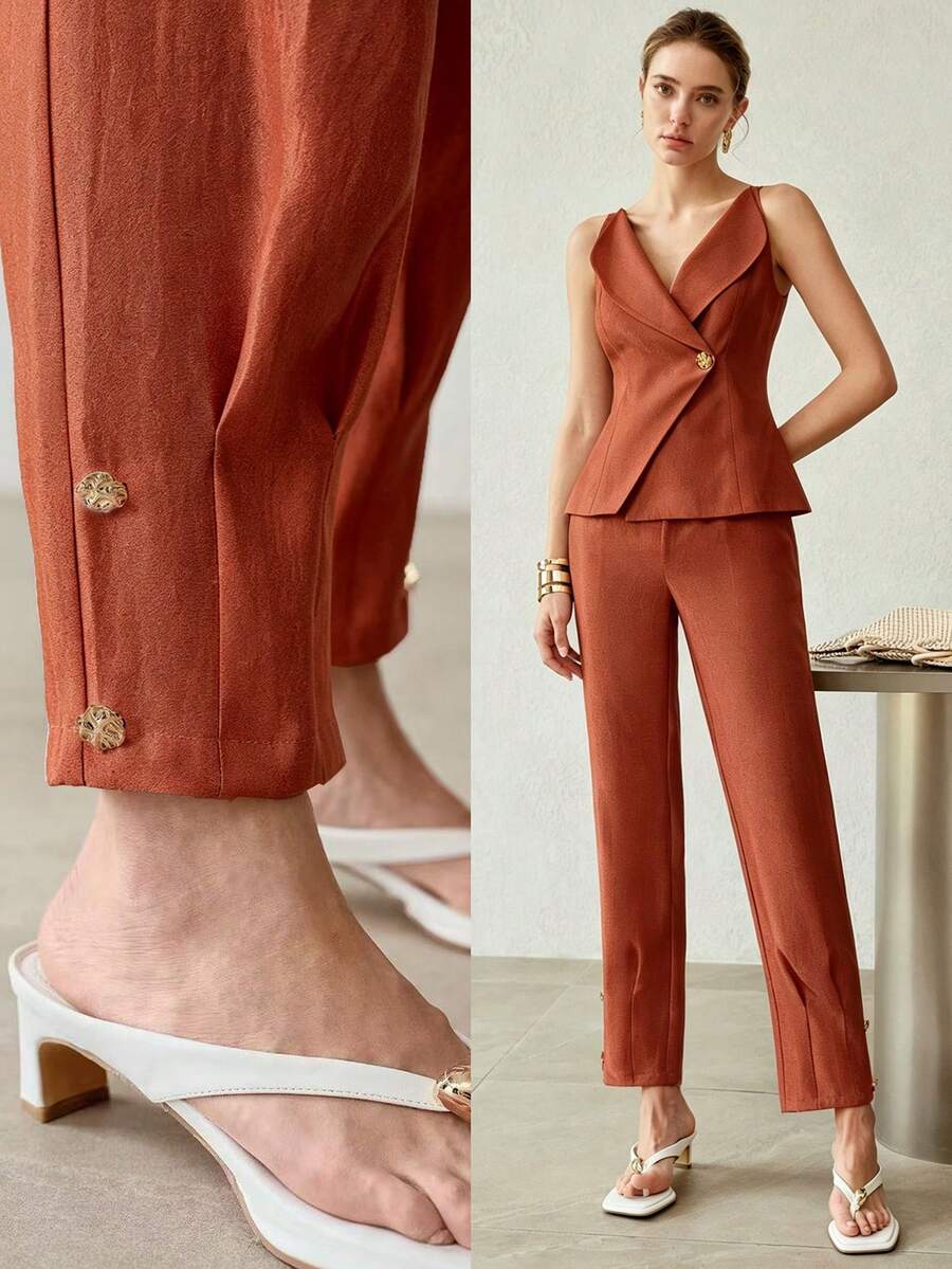 Calça de Alfaiataria Premium - Cintura Alta e Detalhe de Metal