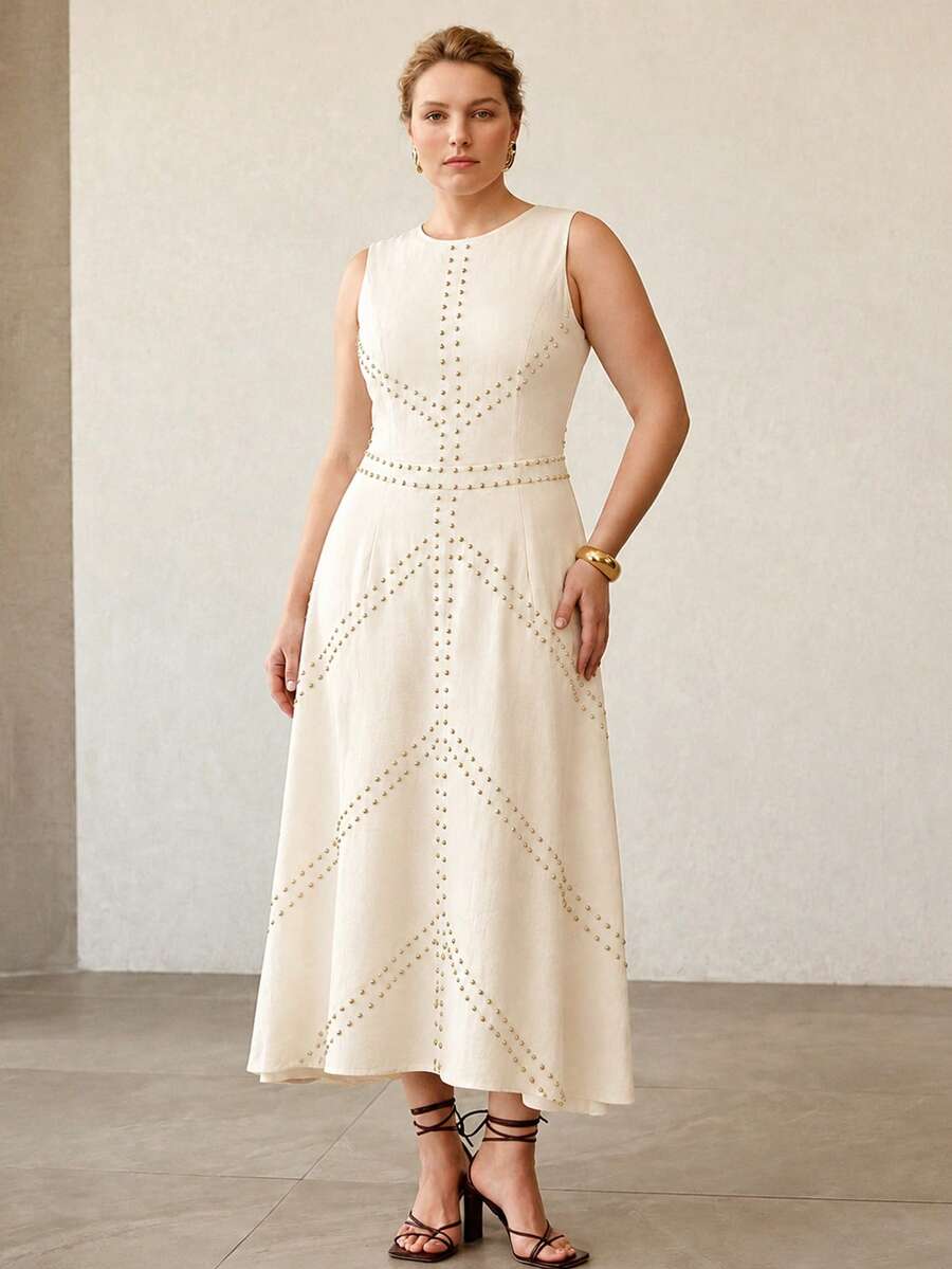 Vestido Elegante Plus Size - Personalizado com Rebites Premium
