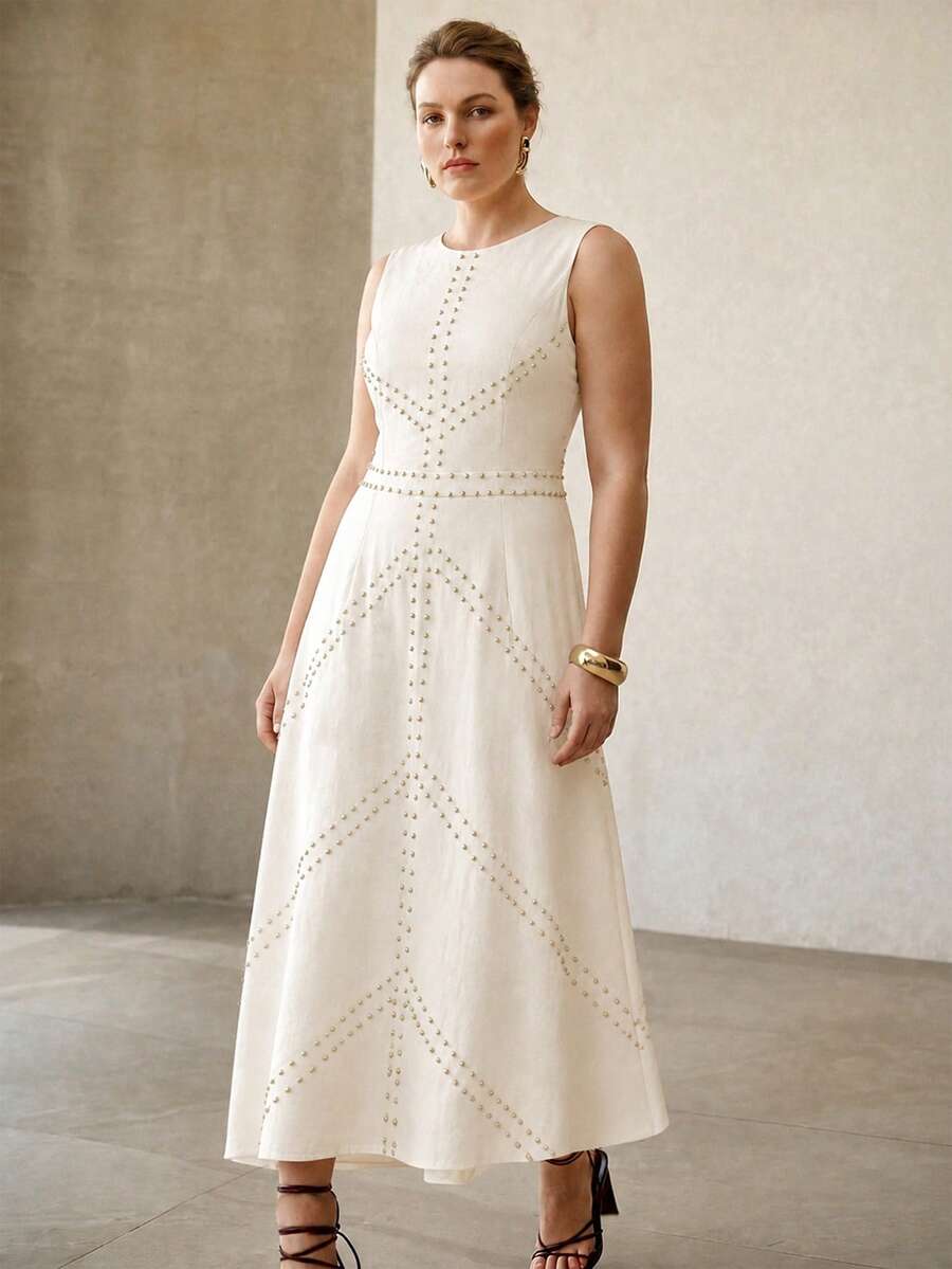 Vestido Elegante Plus Size - Personalizado com Rebites Premium