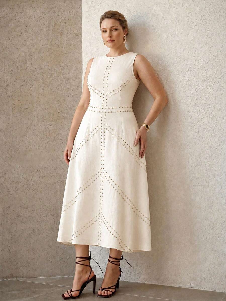 Vestido Elegante Plus Size - Personalizado com Rebites Premium