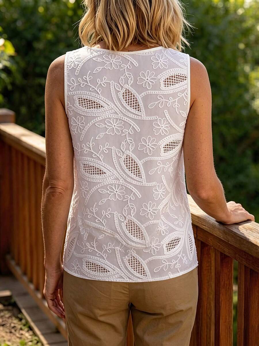 Regata Feminina Casual - Decote em V Jacquard