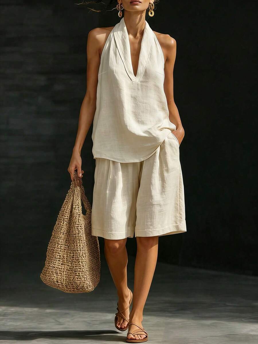 Conjunto de Roupas de Praia - Textura de Bambu Damasco