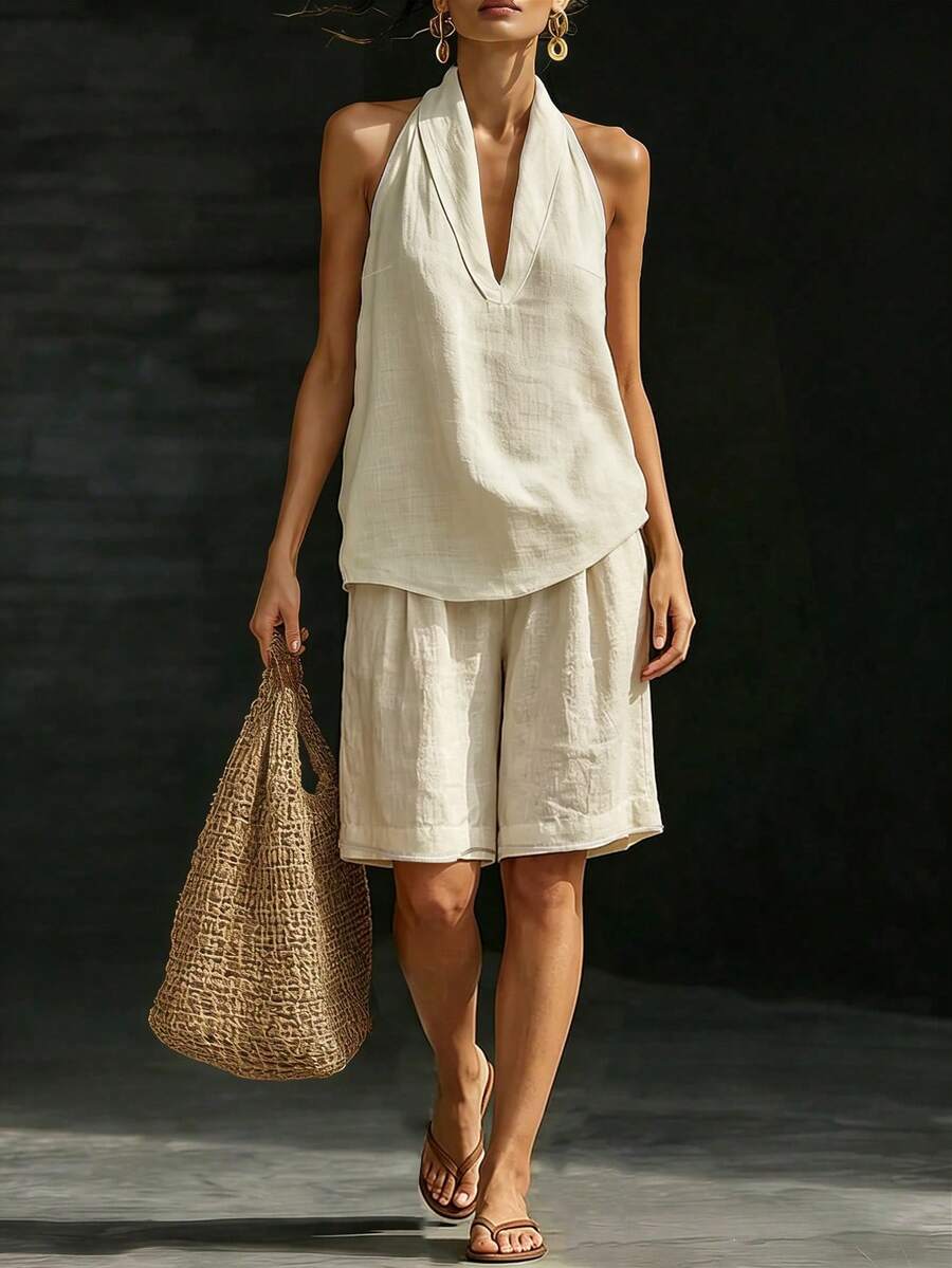 Conjunto de Roupas de Praia - Textura de Bambu Damasco