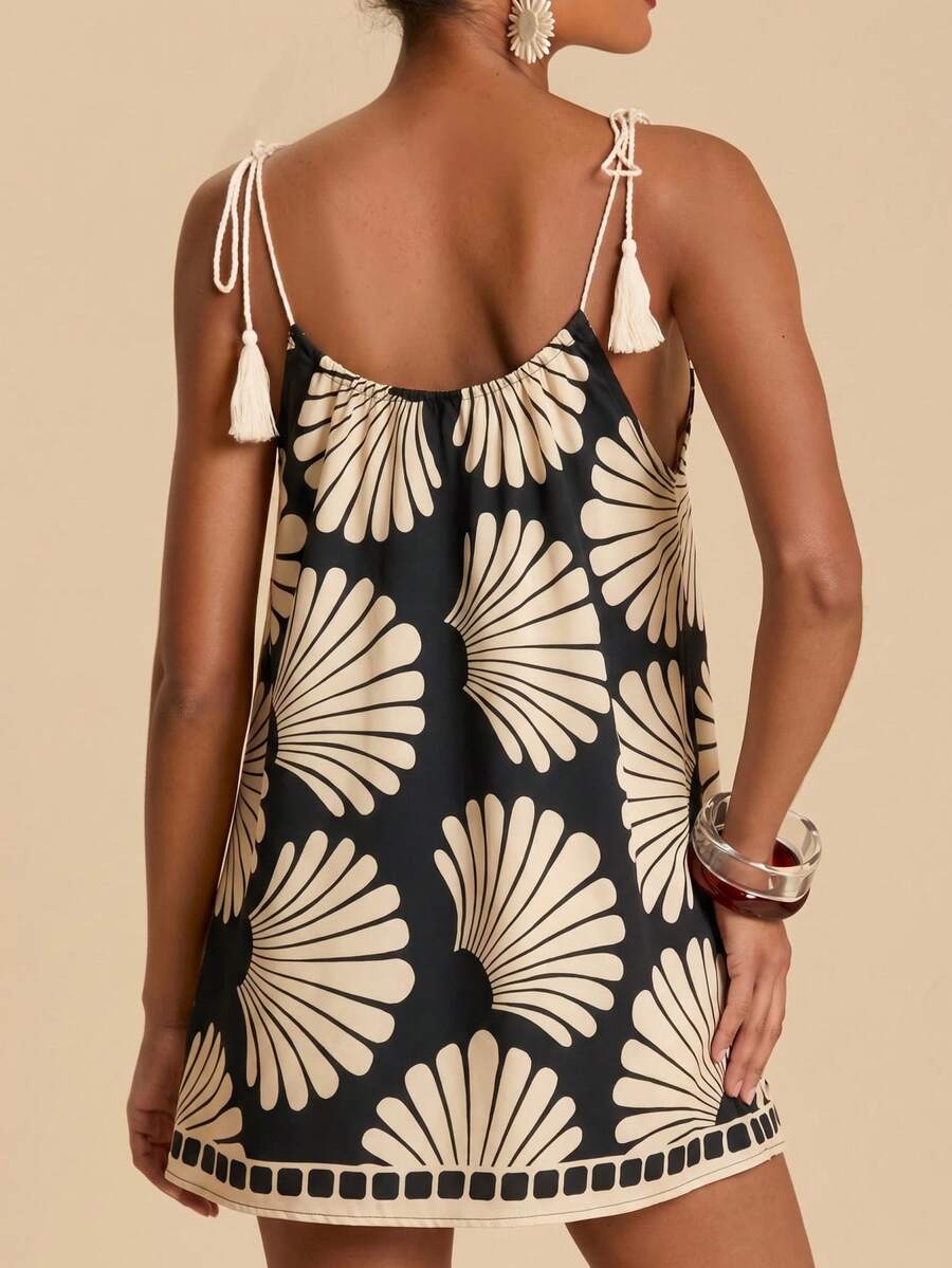 Vestido de Praia Feminino - Estampa de Palmeira e Detalhe de Nó