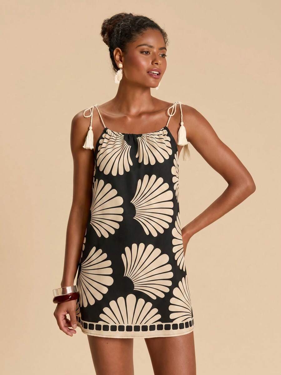 Vestido de Praia Feminino - Estampa de Palmeira e Detalhe de Nó