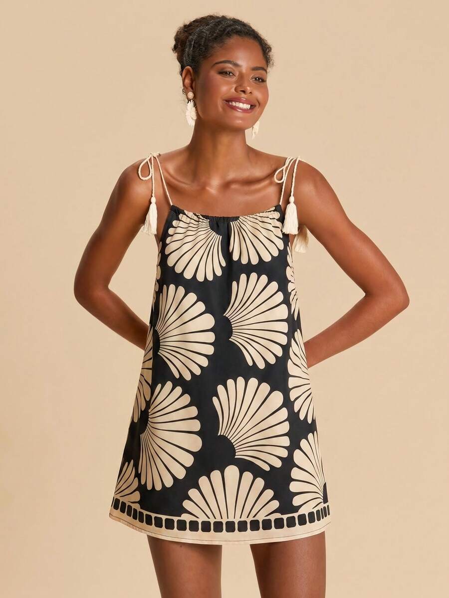 Vestido de Praia Feminino - Estampa de Palmeira e Detalhe de Nó