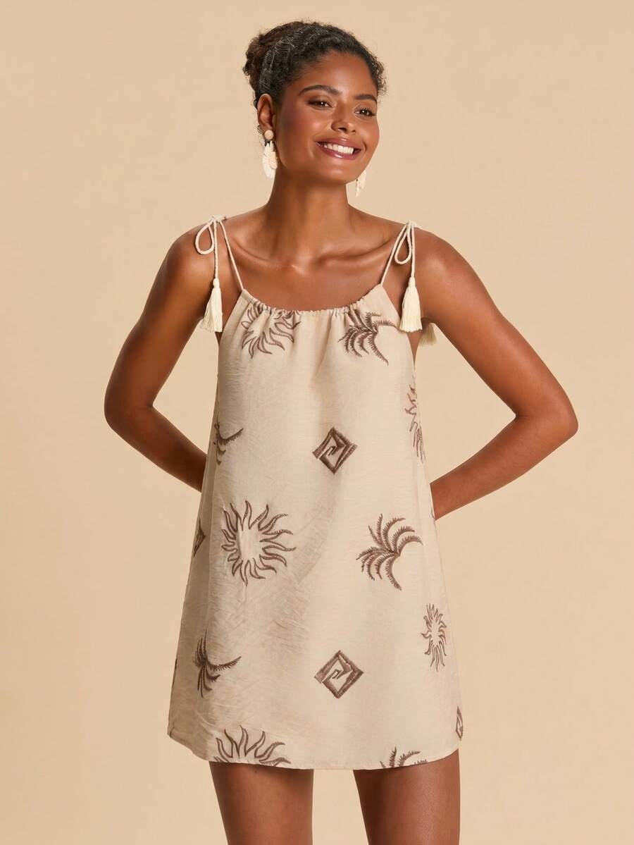 Vestido de Praia Feminino - Estampa de Palmeira e Detalhe de Nó