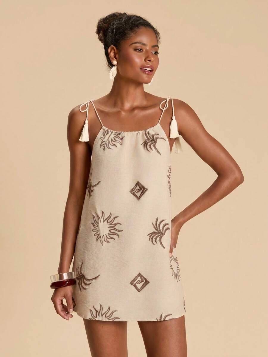 Vestido de Praia Feminino - Estampa de Palmeira e Detalhe de Nó