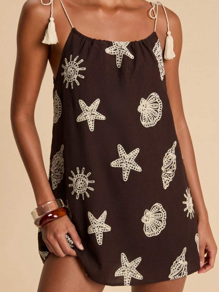 Vestido de Praia Feminino - Estampa de Palmeira e Detalhe de Nó