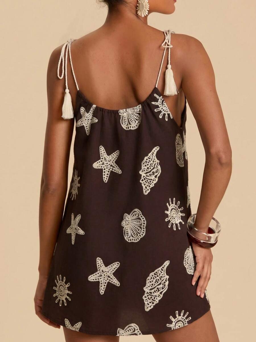 Vestido de Praia Feminino - Estampa de Palmeira e Detalhe de Nó