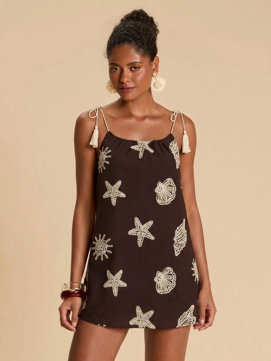 Vestido de Praia Feminino - Estampa de Palmeira e Detalhe de Nó