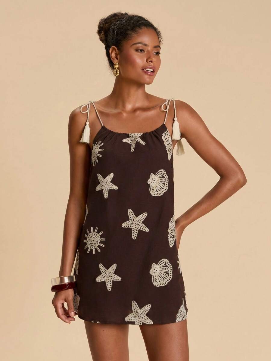 Vestido de Praia Feminino - Estampa de Palmeira e Detalhe de Nó