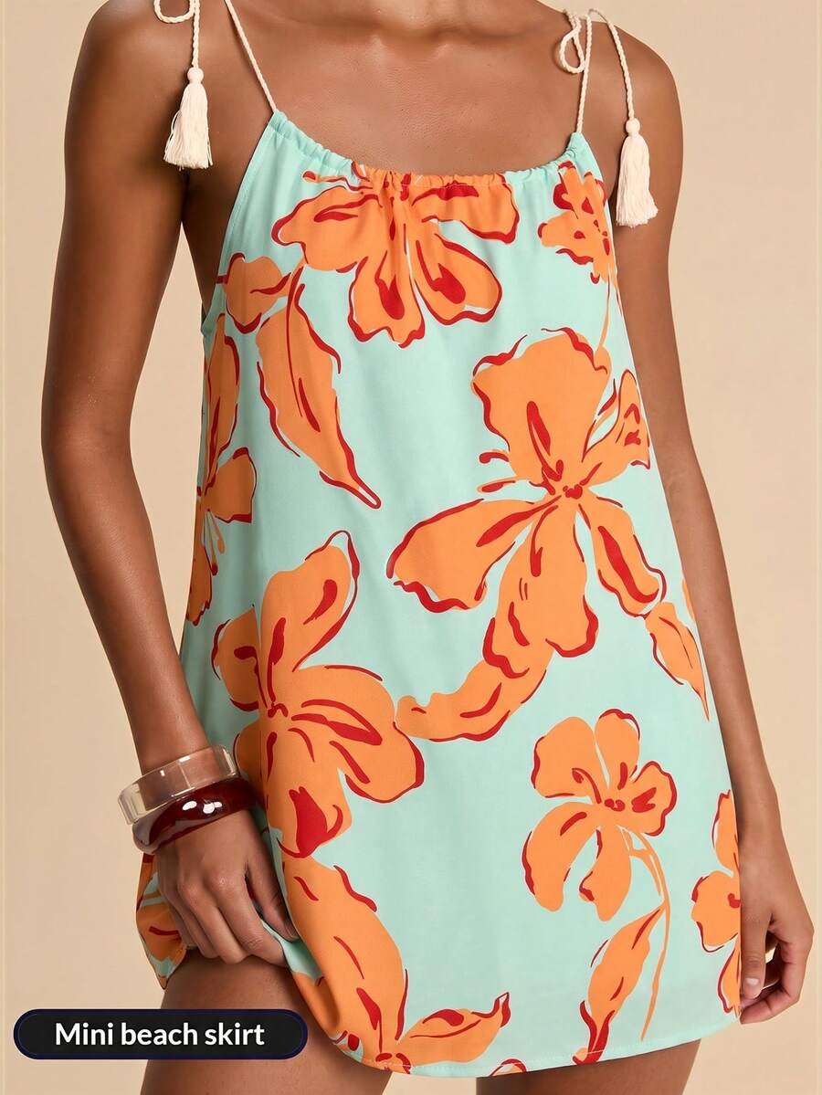 Vestido de Praia Feminino - Estampa de Palmeira e Detalhe de Nó