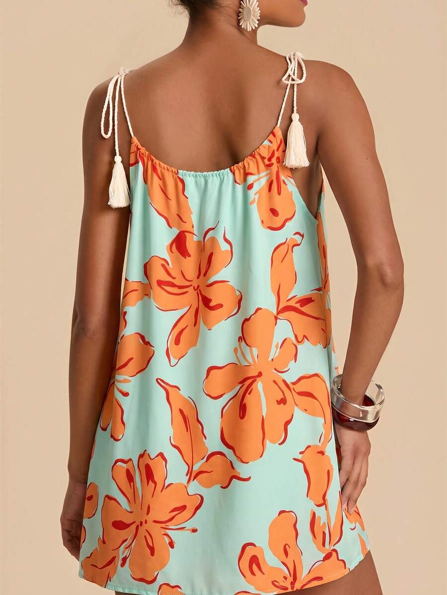 Vestido de Praia Feminino - Estampa de Palmeira e Detalhe de Nó