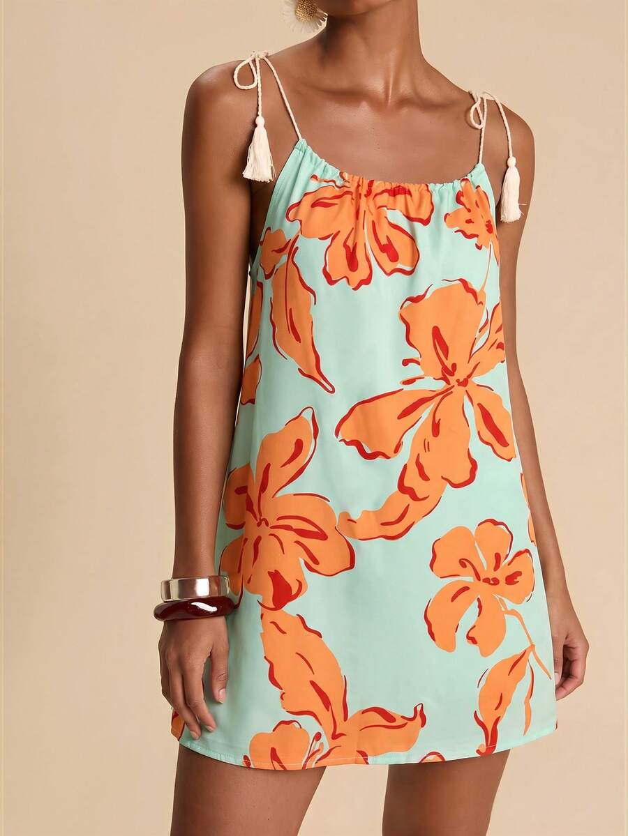 Vestido de Praia Feminino - Estampa de Palmeira e Detalhe de Nó