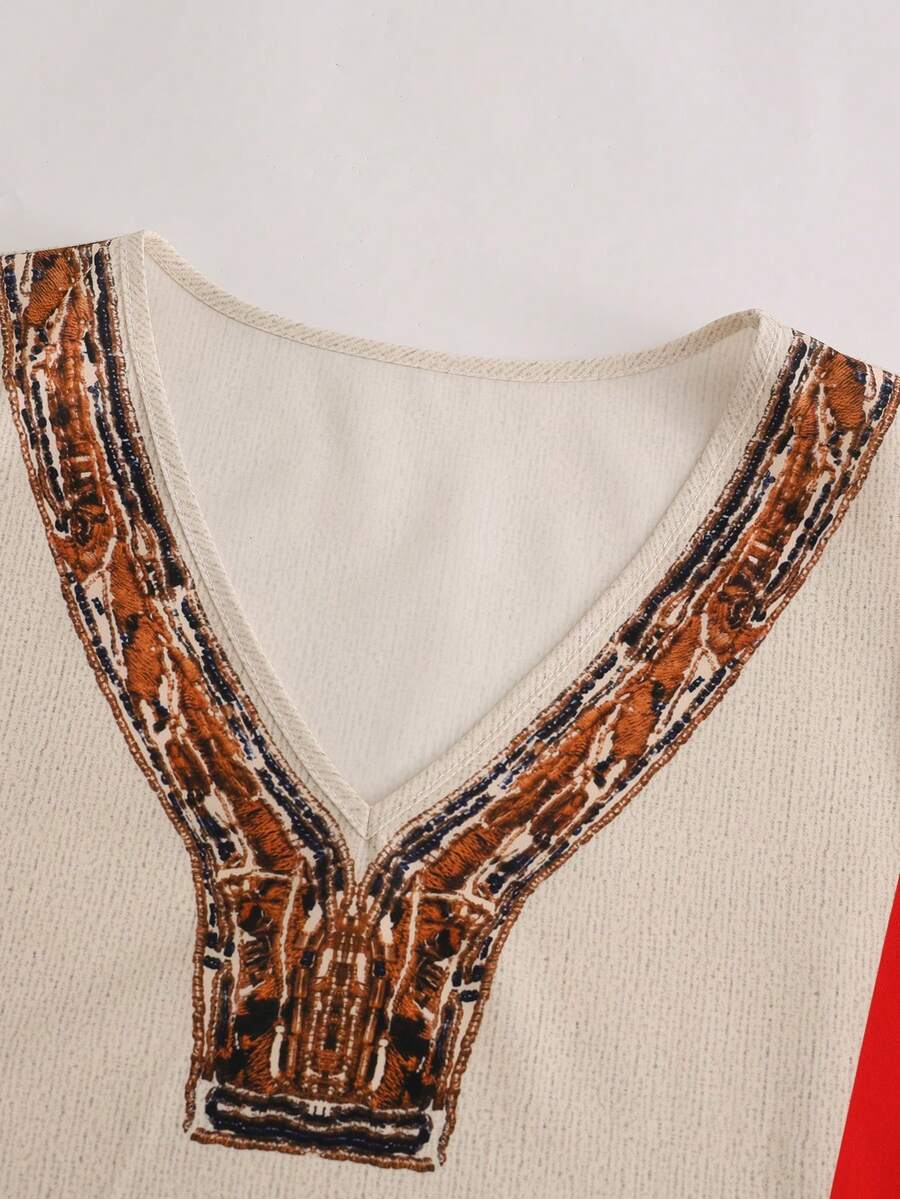 SHEIN LUNE Conjunto Casual Boêmio com Estampa para Férias Feminino, Top Sem Mangas com Decote em V e Shorts, 2 Peças, Estilo de Verão
