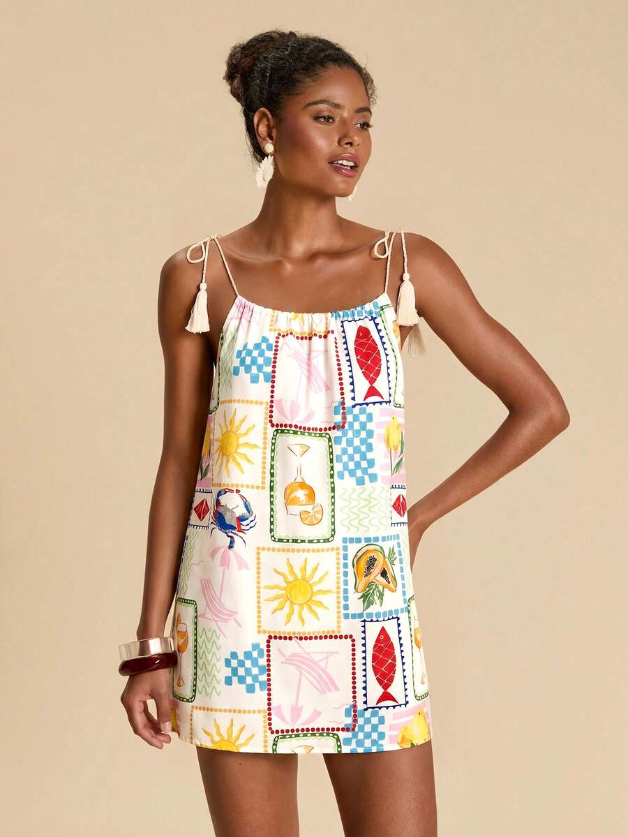 Vestido de Praia Feminino - Estampa de Palmeira e Detalhe de Nó