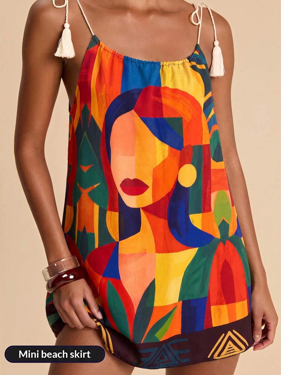Vestido de Praia Feminino - Estampa de Palmeira e Detalhe de Nó