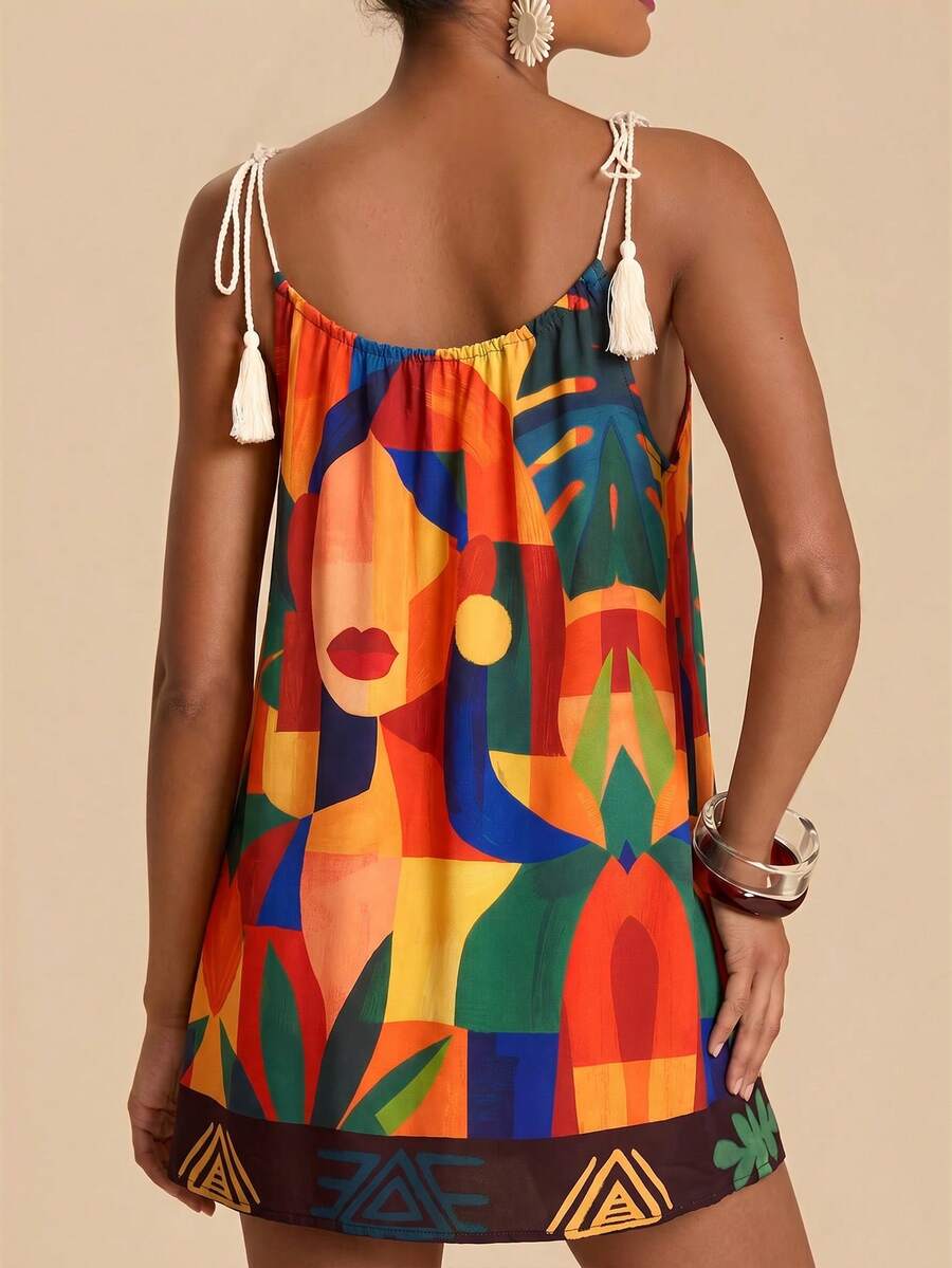Vestido de Praia Feminino - Estampa de Palmeira e Detalhe de Nó