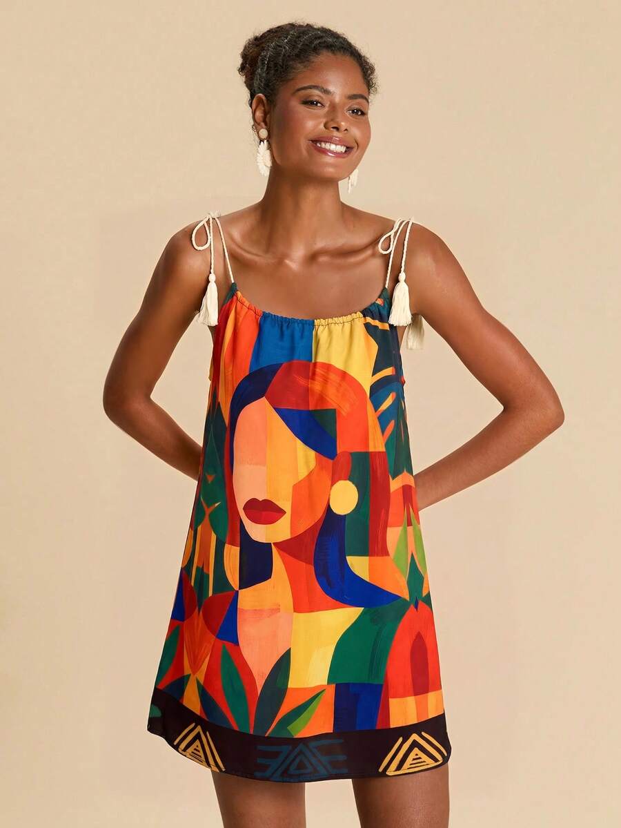 Vestido de Praia Feminino - Estampa de Palmeira e Detalhe de Nó