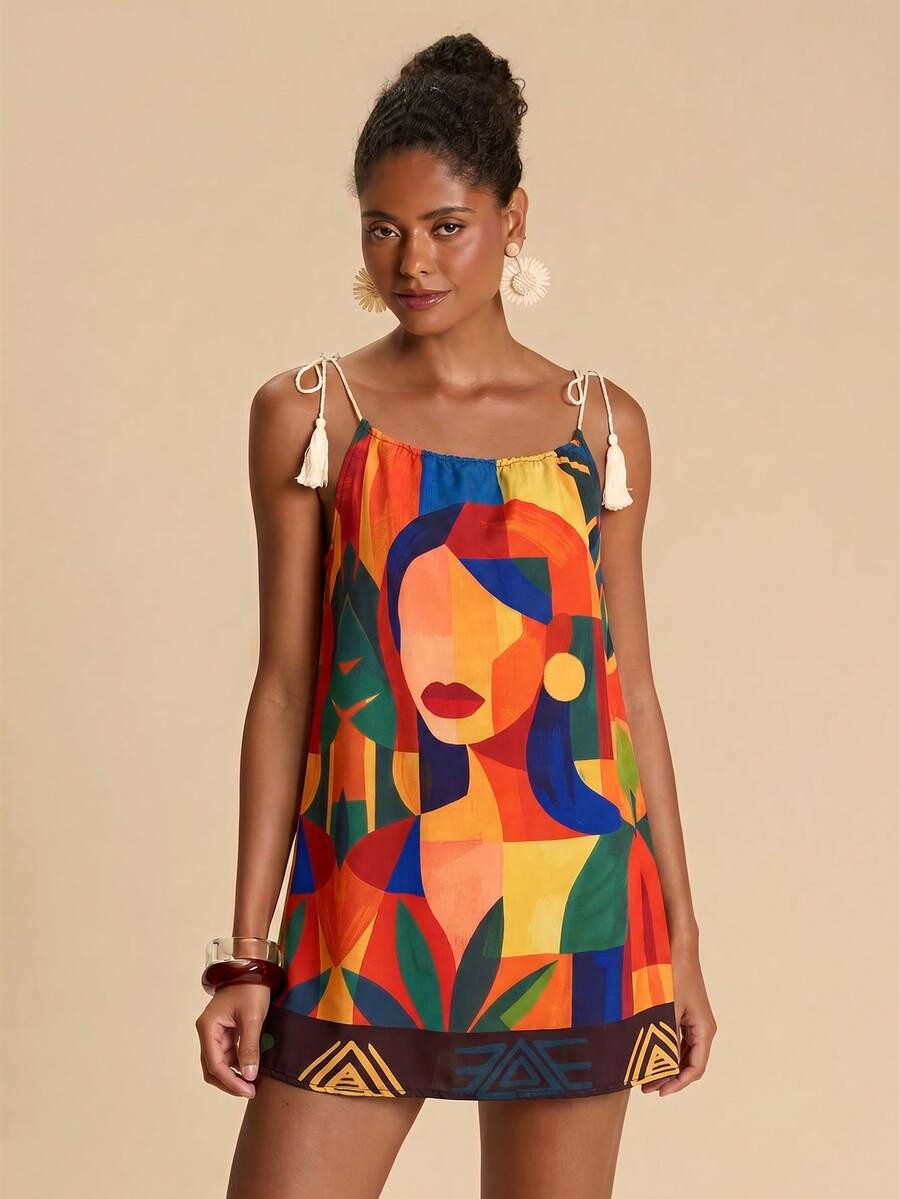 Vestido de Praia Feminino - Estampa de Palmeira e Detalhe de Nó