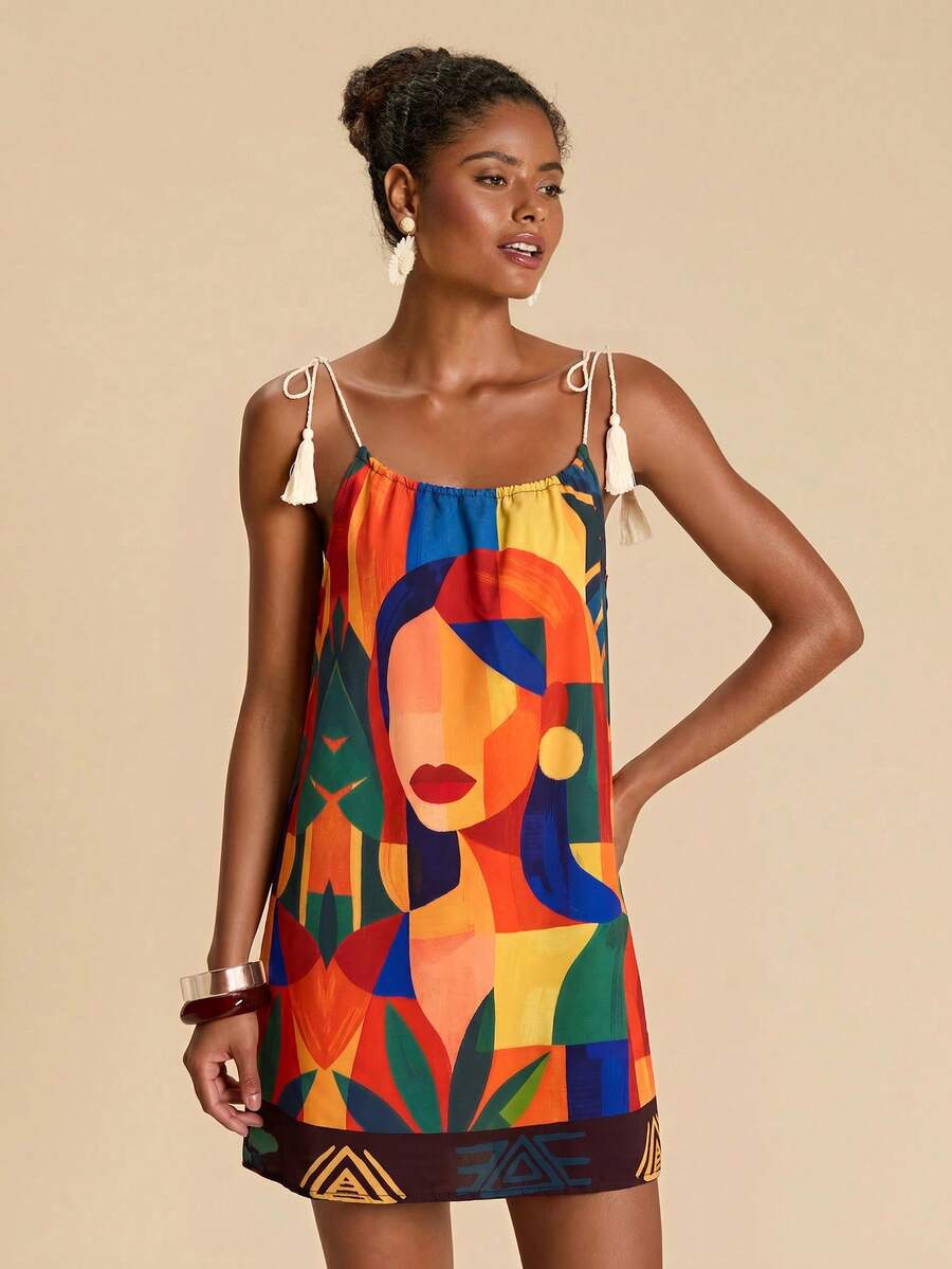 Vestido de Praia Feminino - Estampa de Palmeira e Detalhe de Nó
