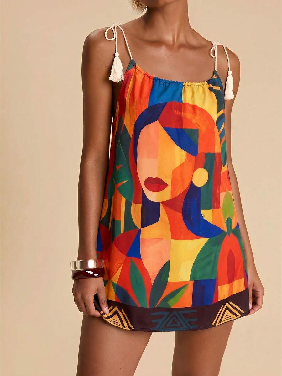 Vestido de Praia Feminino - Estampa de Palmeira e Detalhe de Nó