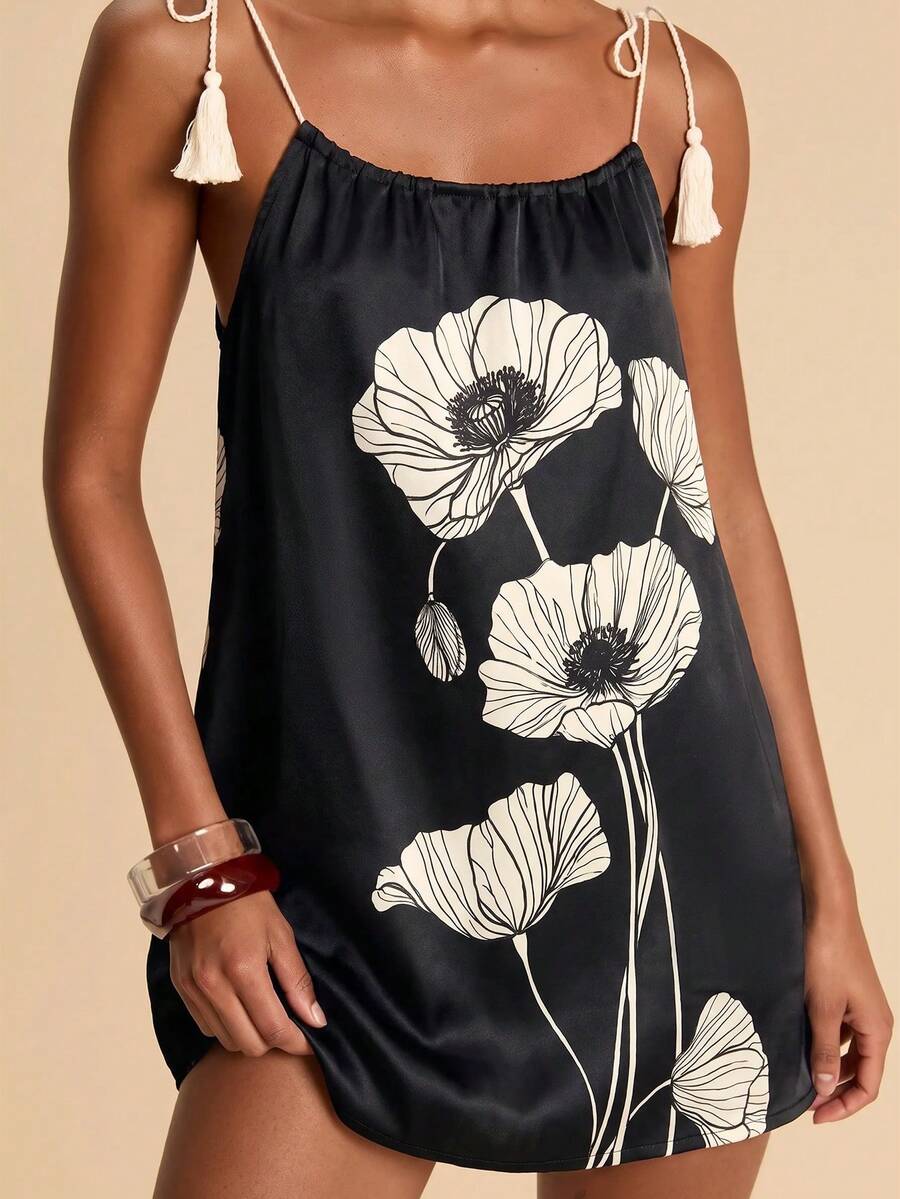 Vestido de Praia Feminino - Estampa de Palmeira e Detalhe de Nó