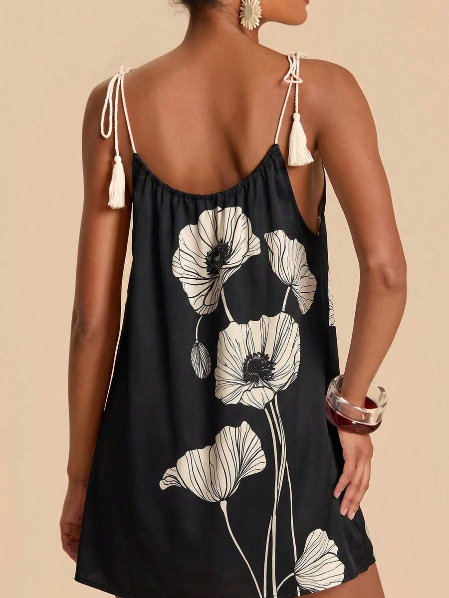 Vestido de Praia Feminino - Estampa de Palmeira e Detalhe de Nó