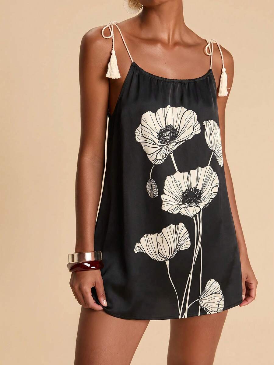 Vestido de Praia Feminino - Estampa de Palmeira e Detalhe de Nó
