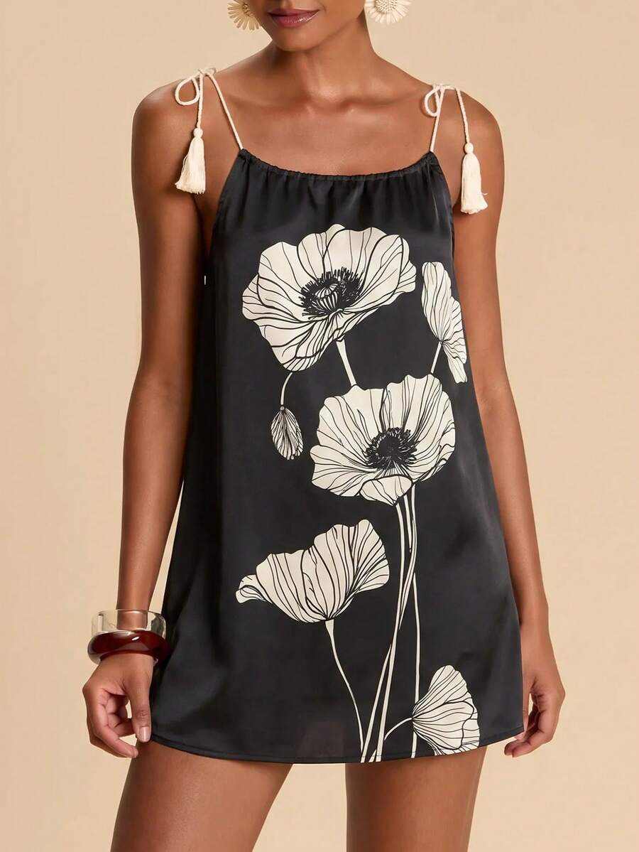 Vestido de Praia Feminino - Estampa de Palmeira e Detalhe de Nó