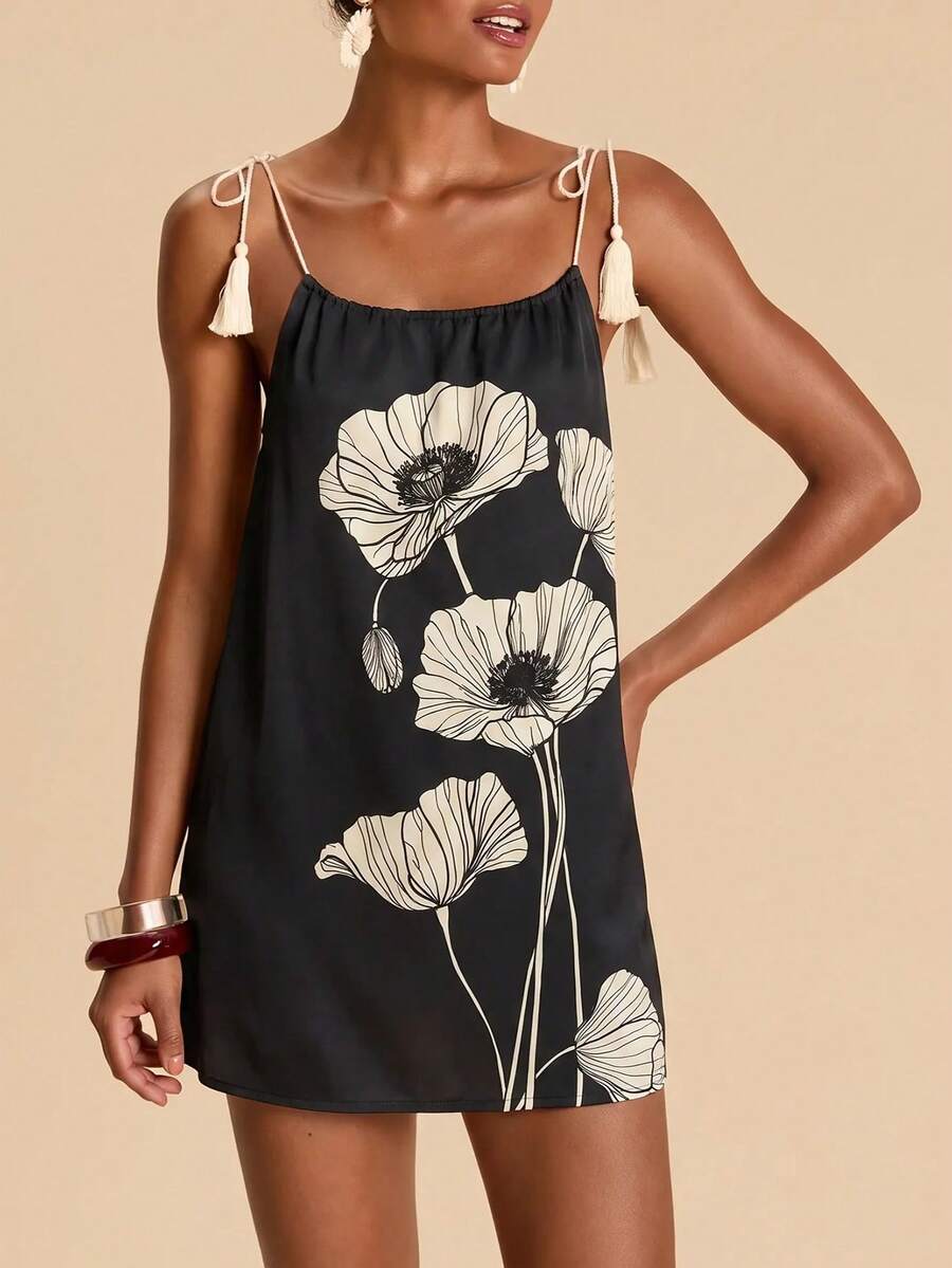 Vestido de Praia Feminino - Estampa de Palmeira e Detalhe de Nó