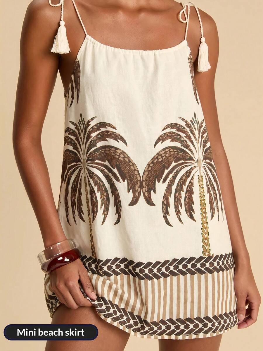 Vestido de Praia Feminino - Estampa de Palmeira e Detalhe de Nó