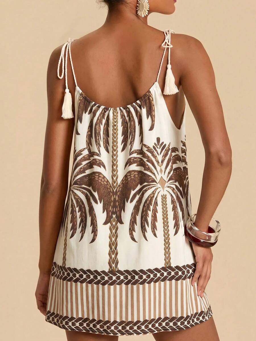 Vestido de Praia Feminino - Estampa de Palmeira e Detalhe de Nó