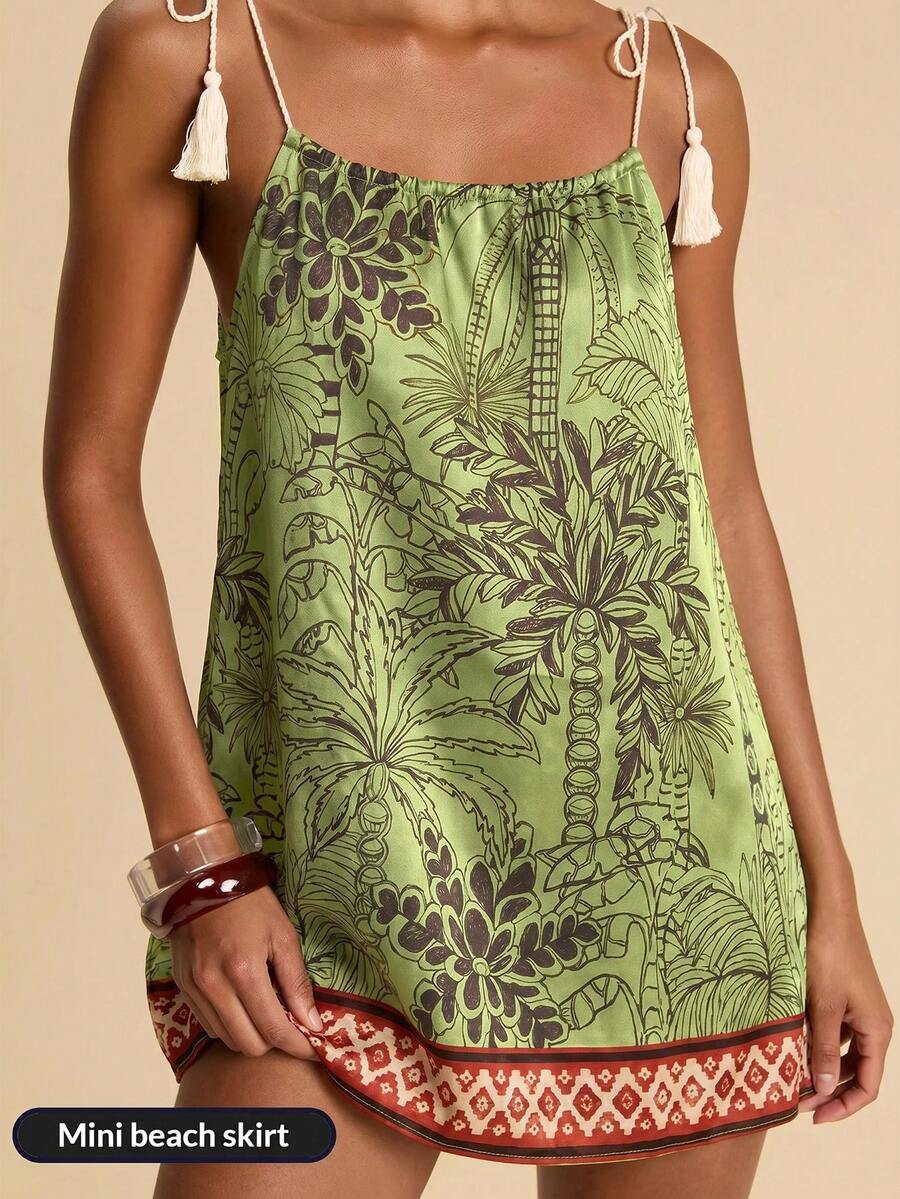 Vestido de Praia Feminino - Estampa de Palmeira e Detalhe de Nó