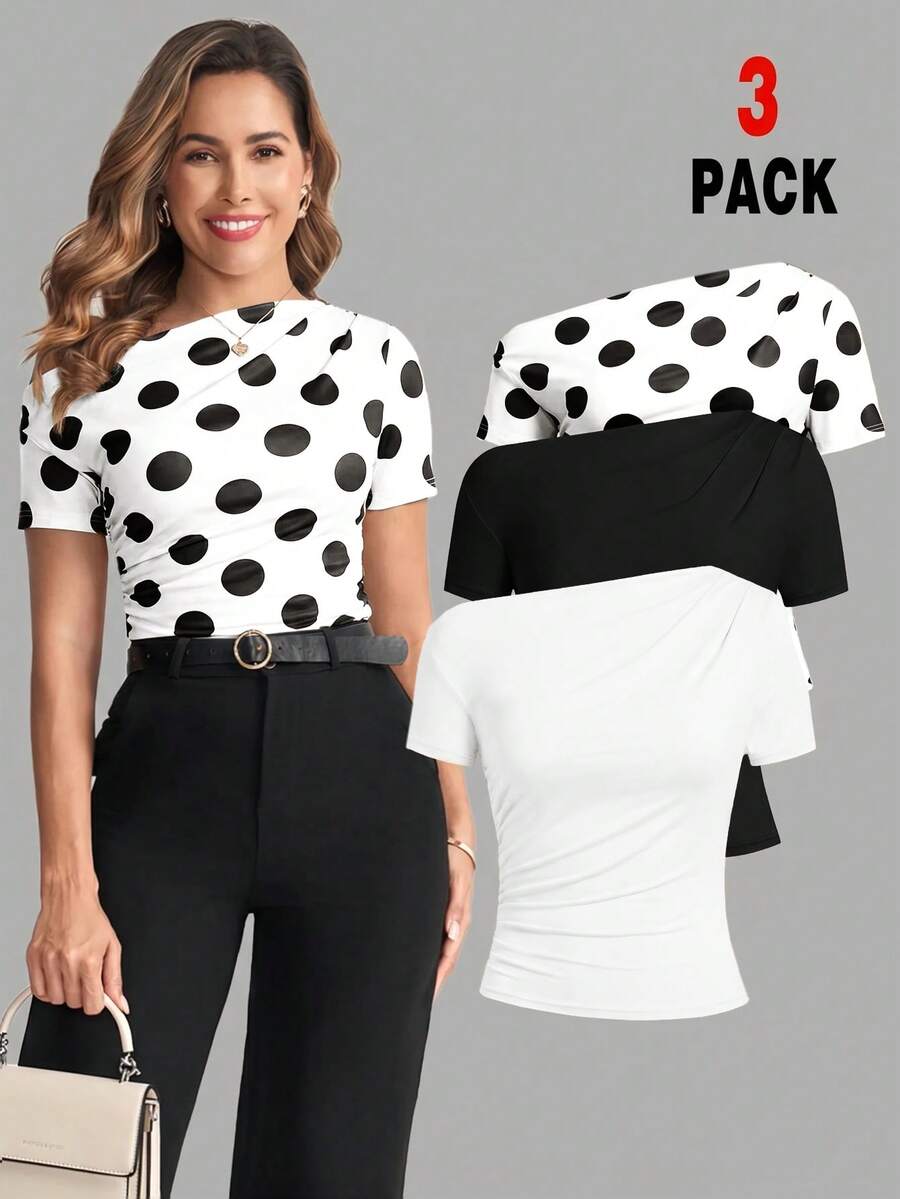 Camiseta Feminina Ajustada - Design Assimétrico e Manga Curta